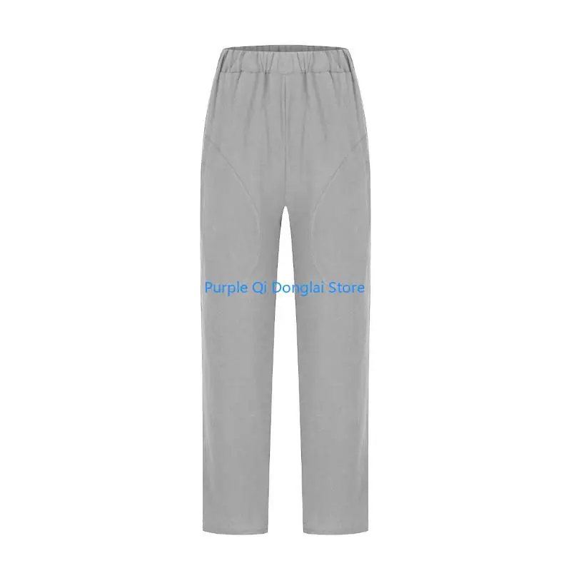 L21E Cotton Linen Pants Women Casual   Trendy Loose Fit Beach Wide Straight Leg Trousers with Side Pockets