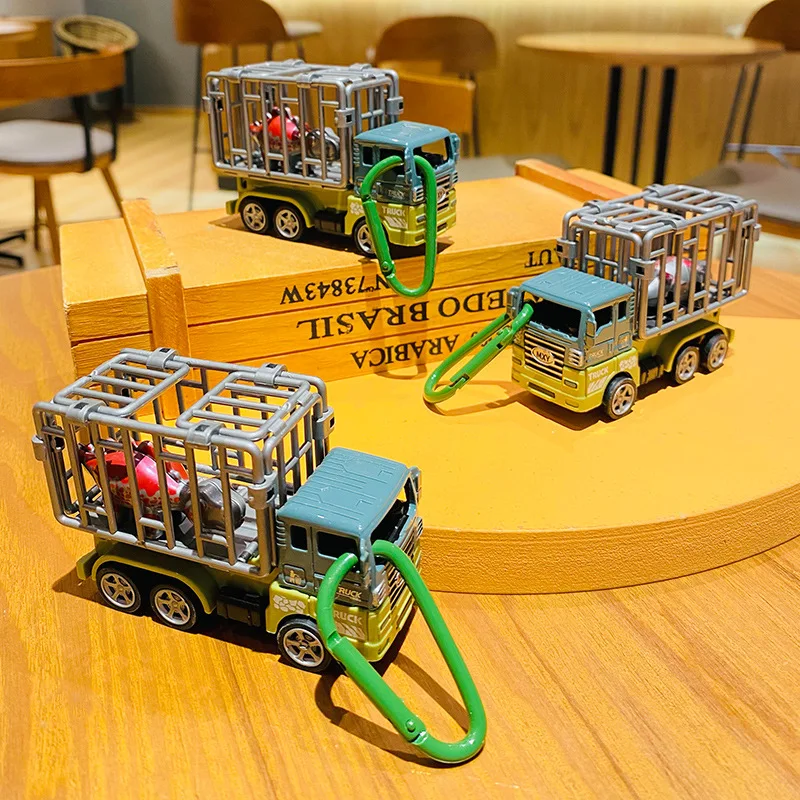 Cartoon Dinosaur Truck Toy Keychain Pendant Creative Transport Dinosaur Inertia Car Keychain Backpack Pendant Pull Back Car Toys