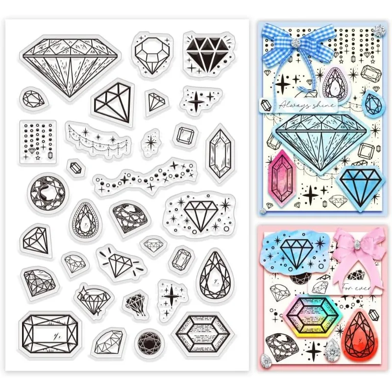 1 Blatt transparente Diamant-Stempel zum Basteln von Edelsteinen, Silikon-Stempeln, transparente Siegelstempel, Gummi-Stempelbögen für Thanksgiving