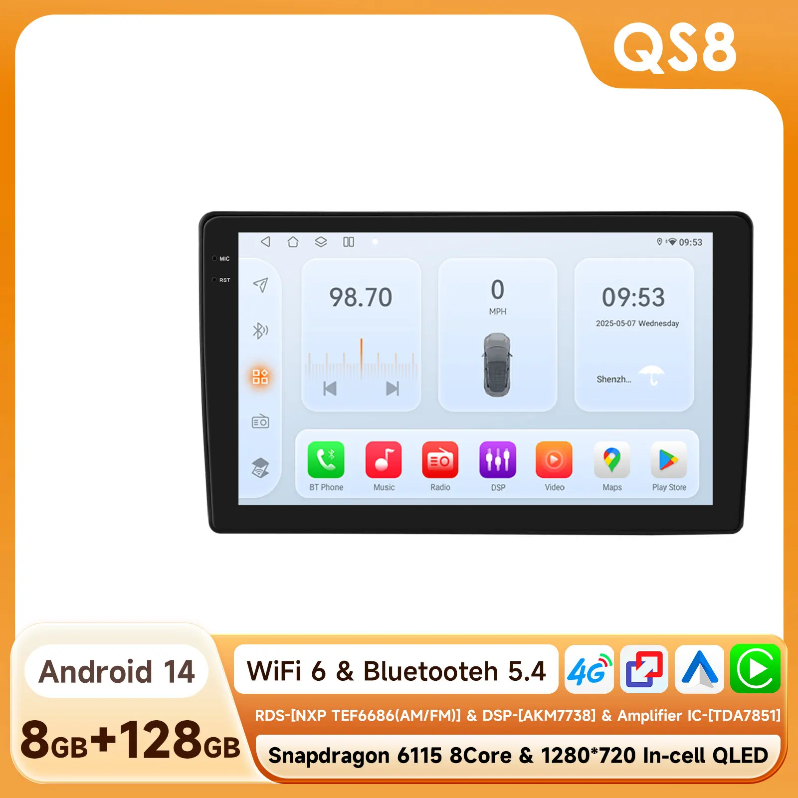 Android 14 Qualcomm 8 Core Auto Multimedia Radio Voor Citroen C2 C3 2001 2002-2010 draadloze CarPlay Android Auto 4G BT5.4 GPS DSP