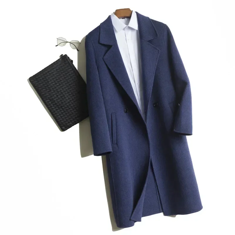 MRMT 2026 Brand New Pure Wool Double-Sided Woolen Coat Men's Long Over-The-Knee Double-Sided Cashmere Coat Suit Collar Woolen
