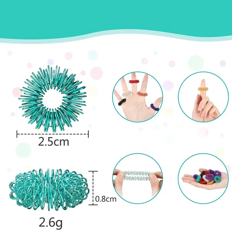 15PCS/Pack Acupressure Rings Spiky Sensory Finger Rings Set for Teens Adults Stress Reducer Massager Stress Relief Fidget Toys