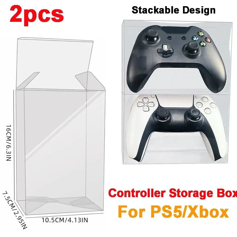 2pcs Stackable Design Gamepad Display Box Universal Fit Clear View Handle Display Box Dust Proof for PS5/Xbox