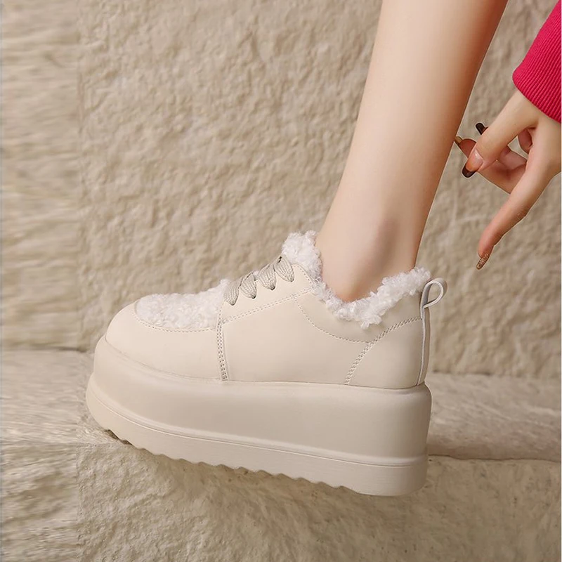 7CM Women Thick Sole Snow Sneakers New Winter Slip-on Plush Warm Cotton Shoes Woman Outdoor Non Slip Fluffy Platform Fur Shoes