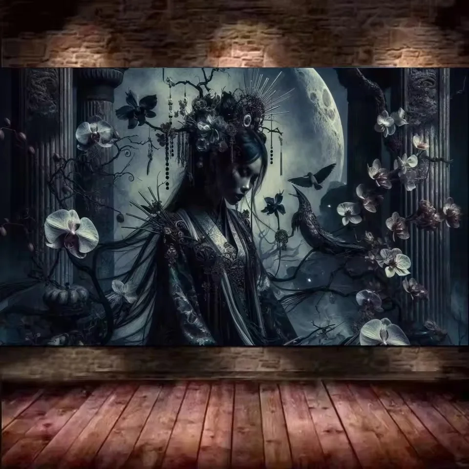 

5D Diy Diamond Painting Gothic Art Crow Moon Witch Full Square Round Diamond Embroidery Puzzle Mosaic New 2025 Animal Decor