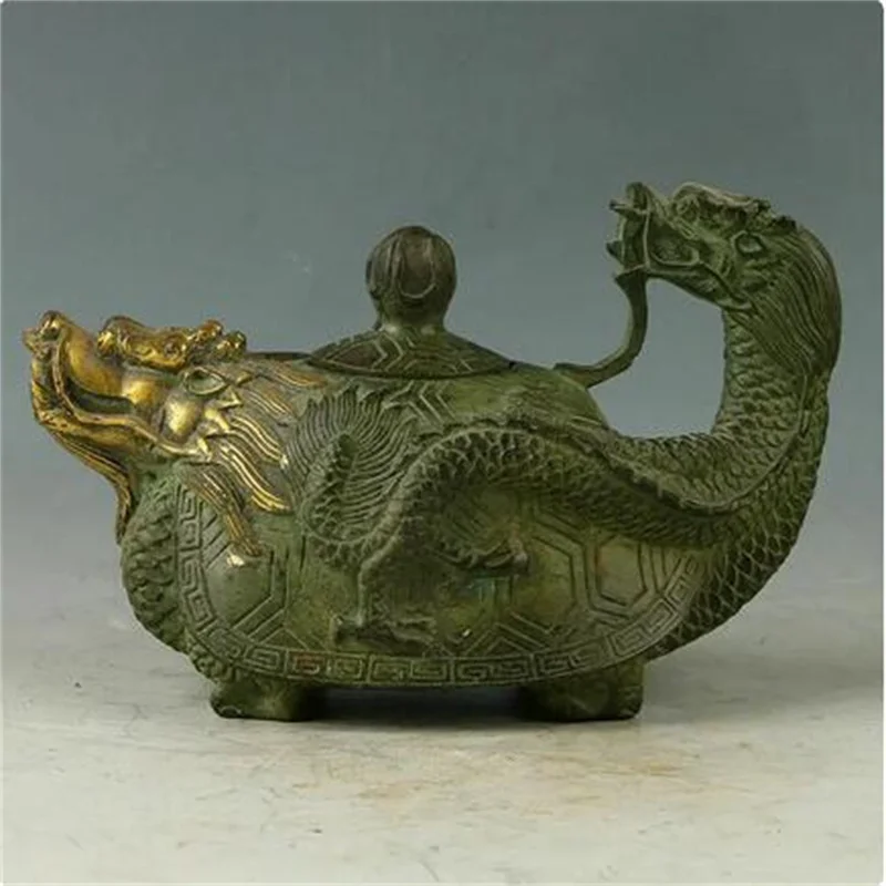 

Collection Chinese Exquisite brass Hand-made dragon turtle teapot wine pot