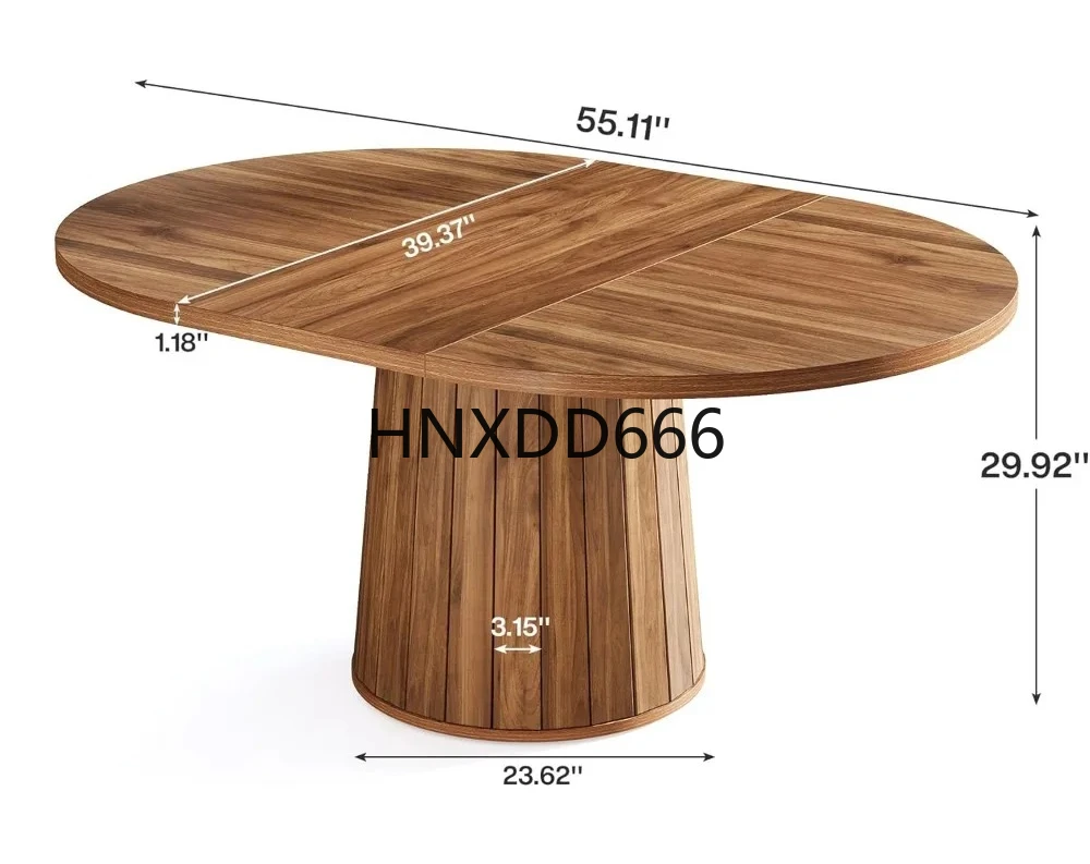 

Oval Conference Table, 55.11 Inches Wood Meeting Table for 6 People, Rustic Meeting Seminar Boardroom Table with WoodBase