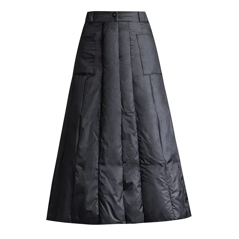 2023 Winter Duck Down Long Skirt Women\'s Black Retro High Waist Clothes Casual Velvet Windproof Skirt Long Skirt Women\'s 3XL