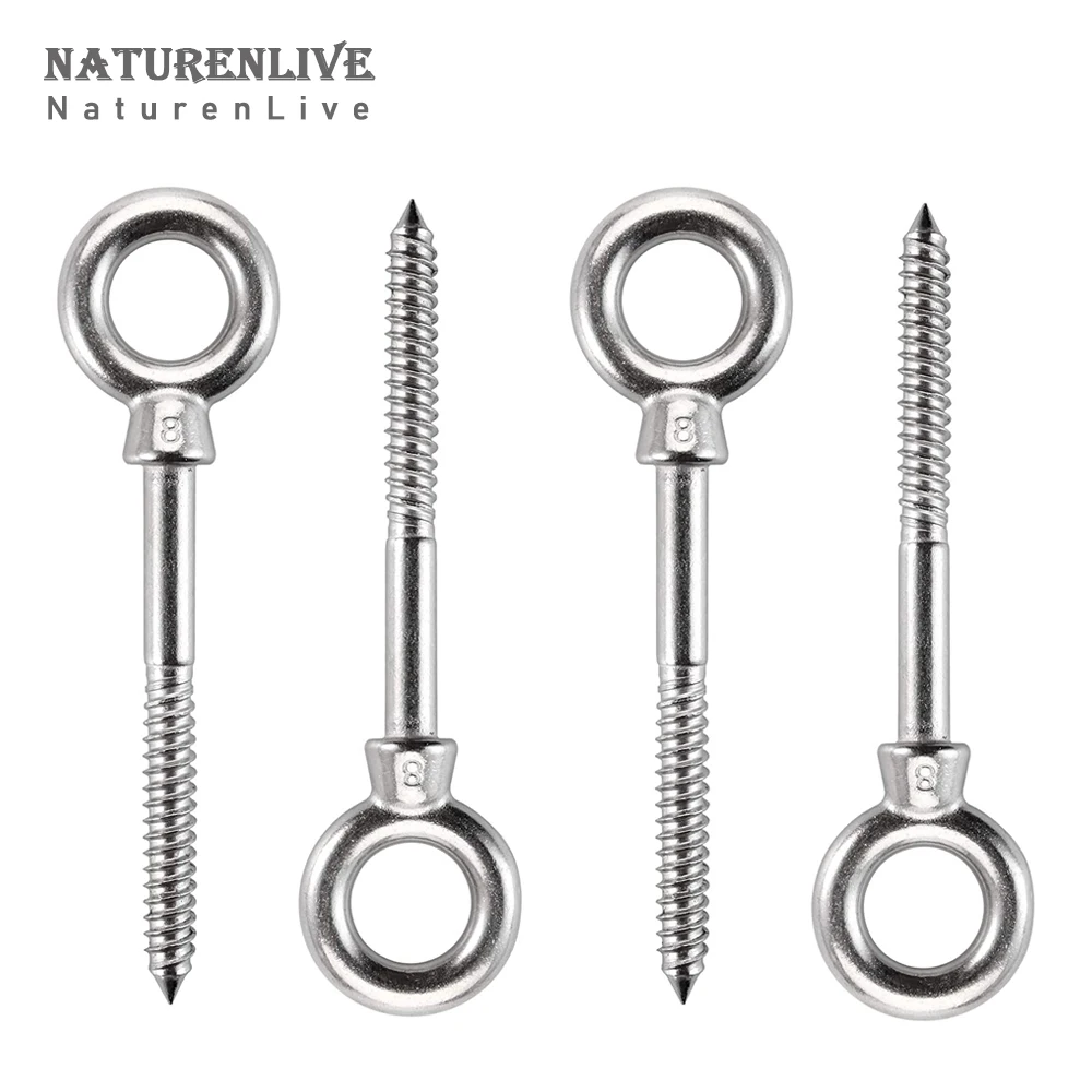 6Pcs M6/M8 Eye Shape Screws Metal Hook, 316 Stainless Steel Wood Terminal Ring Eyelet Hooks Self Tapping Wire Rope Accessories