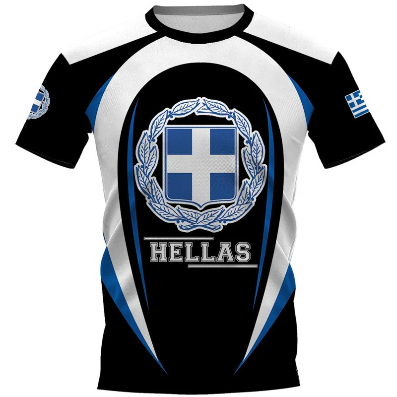 Hellas Totem Greece Emblem Graphic T Shirt for Men Clothing 3D Print Greek Nation Flag Tshirt Fashion Streetwear Tops Tee Shirts