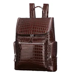 New Brand Crocodile Alligator Pattern Genuine Leather Men Backpacks Real Natural Leather Backpack Boy Luxury Computer Laptop Bag