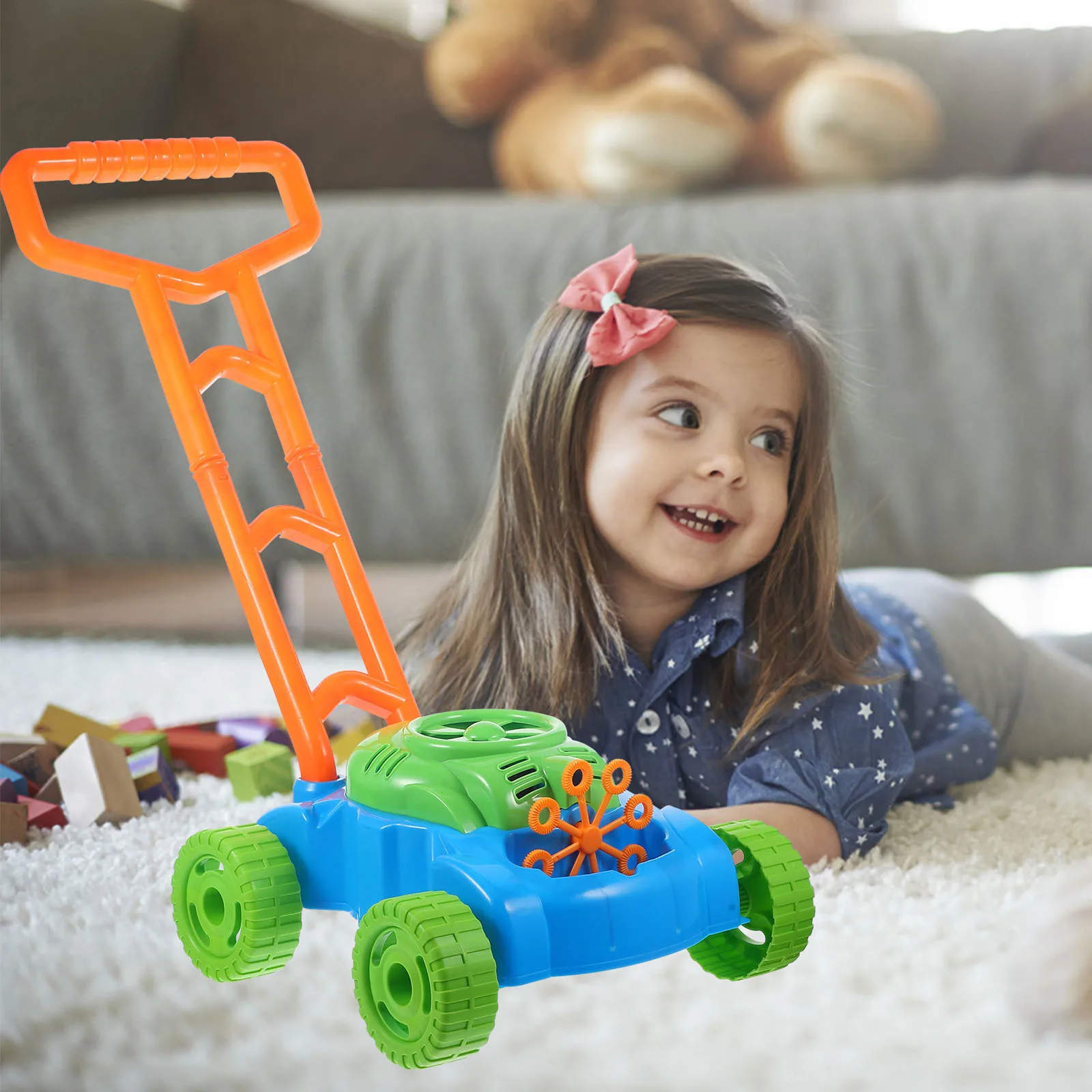 Tosaerba da 1 pezzo per tosaerba, macchina per bolle per bambini Macchina automatica colorata per soffiare bolle Giochi di finzione all'aperto Push No