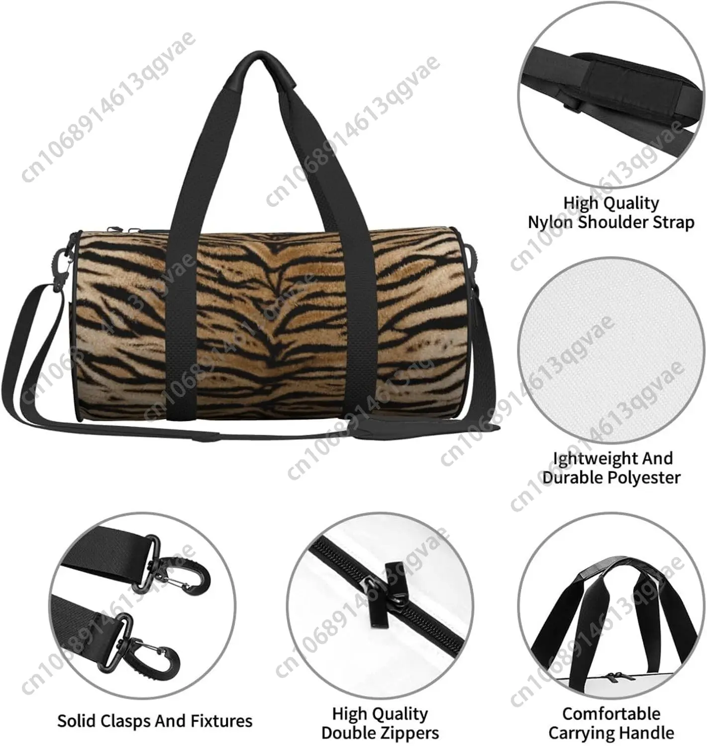 Sports Gym Bag Tiger Texture Print Travel Duffel Bag Shoes Compartment For Men Women Foldable Lightweight Yoga Gym Sports Bag