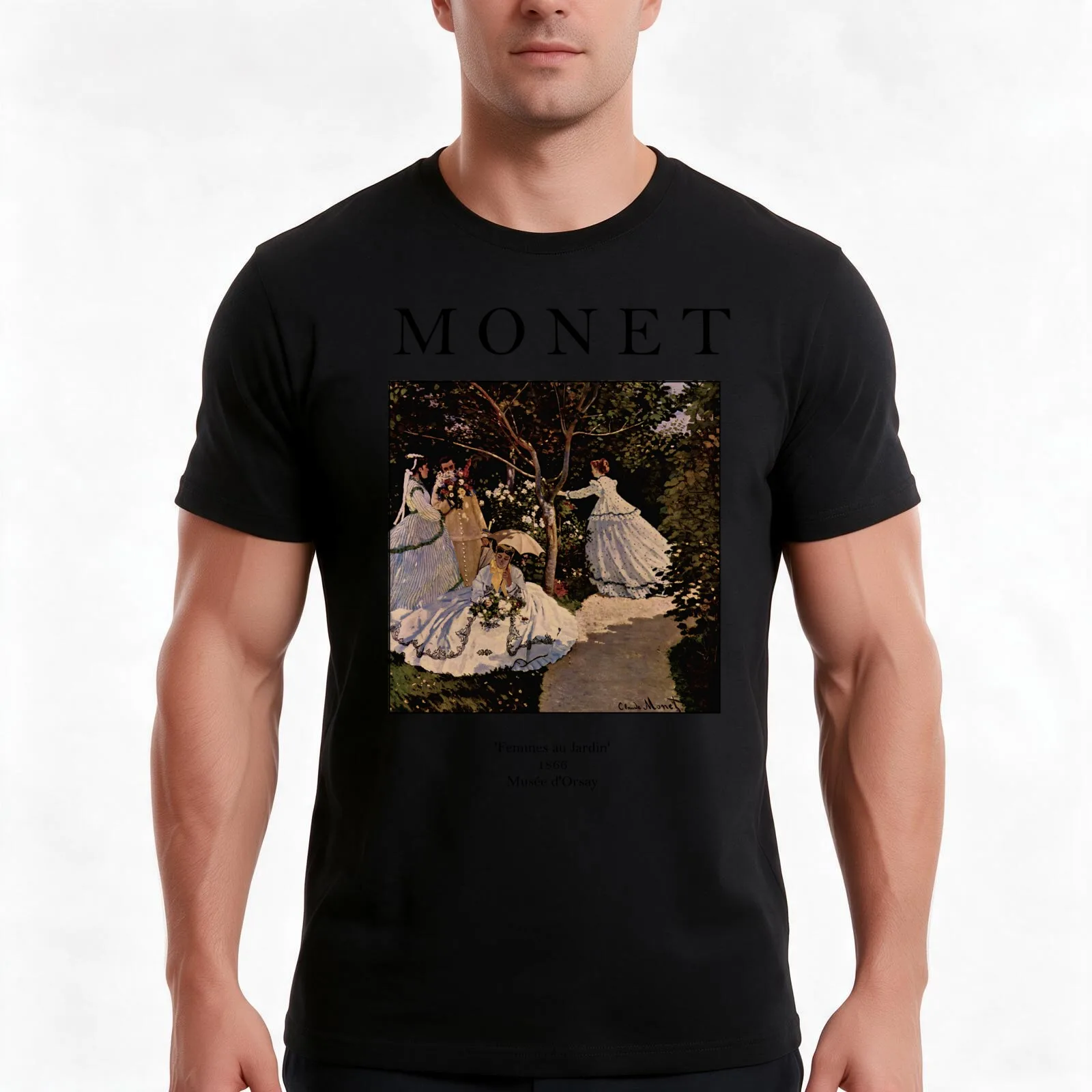 Monet - Women in the Garden T-Shirt, Summer Casual Cotton Tee, Oversized Streetwear Tops, Vintage Graphic Print, 100% Cotton
