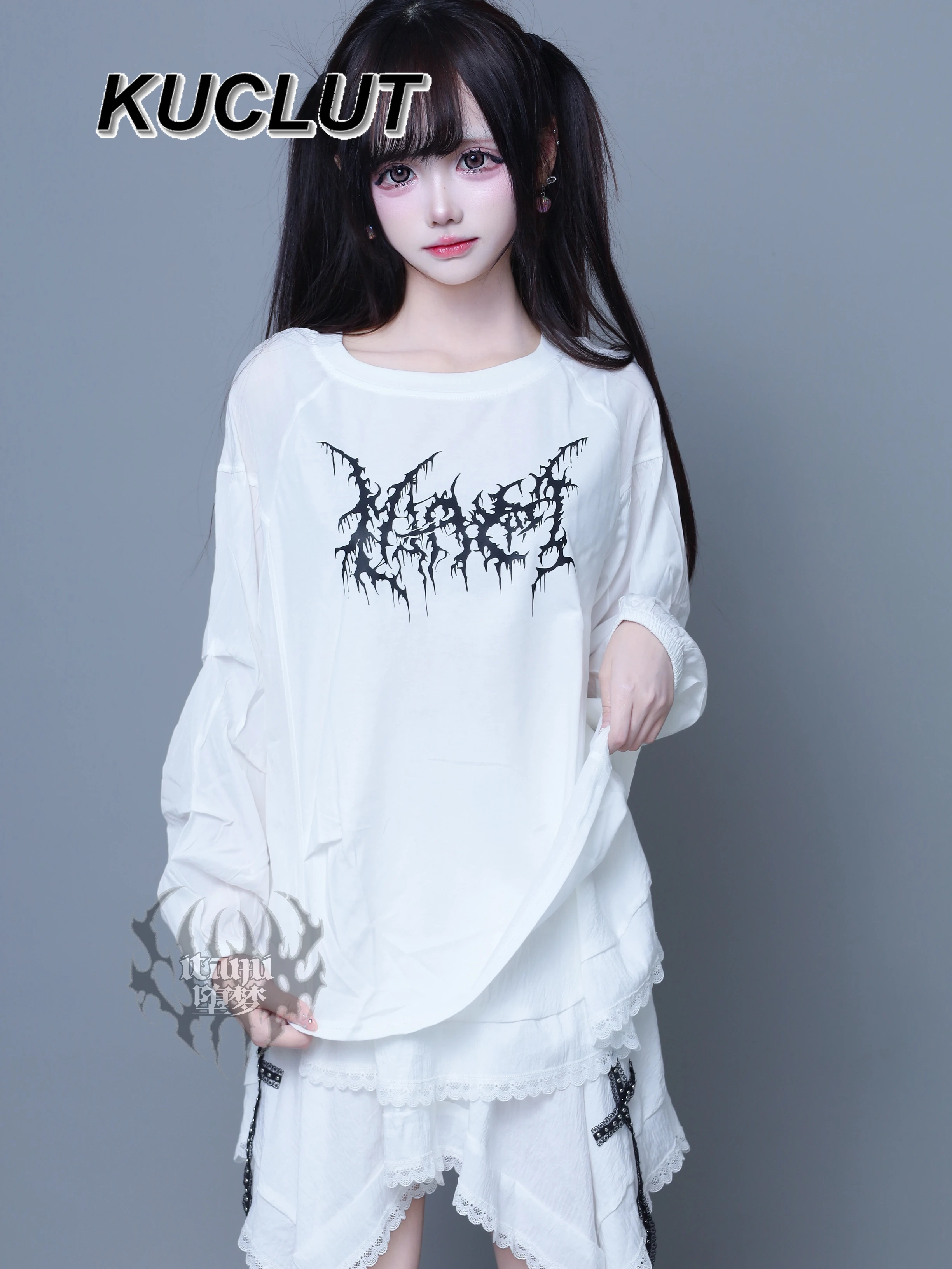 

Женские топы массового производства с оригинальным принтом, футболка с длинными рукавами в японском стиле, лоскутная толстовка, нишевые повседневные футболки