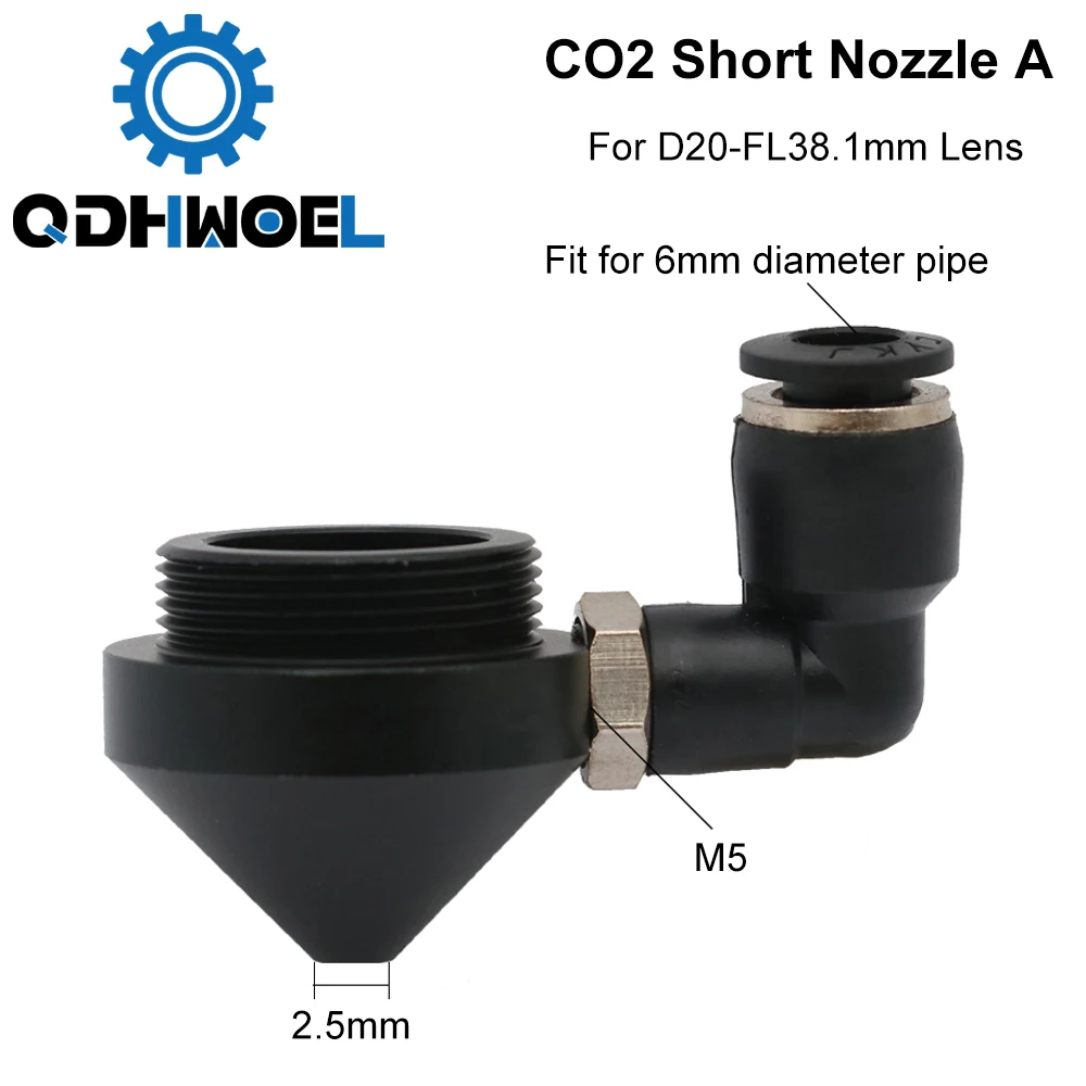 

QDHWOEL Air Nozzle for Dia.20 FL38.1 Lens N01F CO2 Short Nozzle A with Fitting M5 for Laser Head at CO2 Laser Cutting Machine