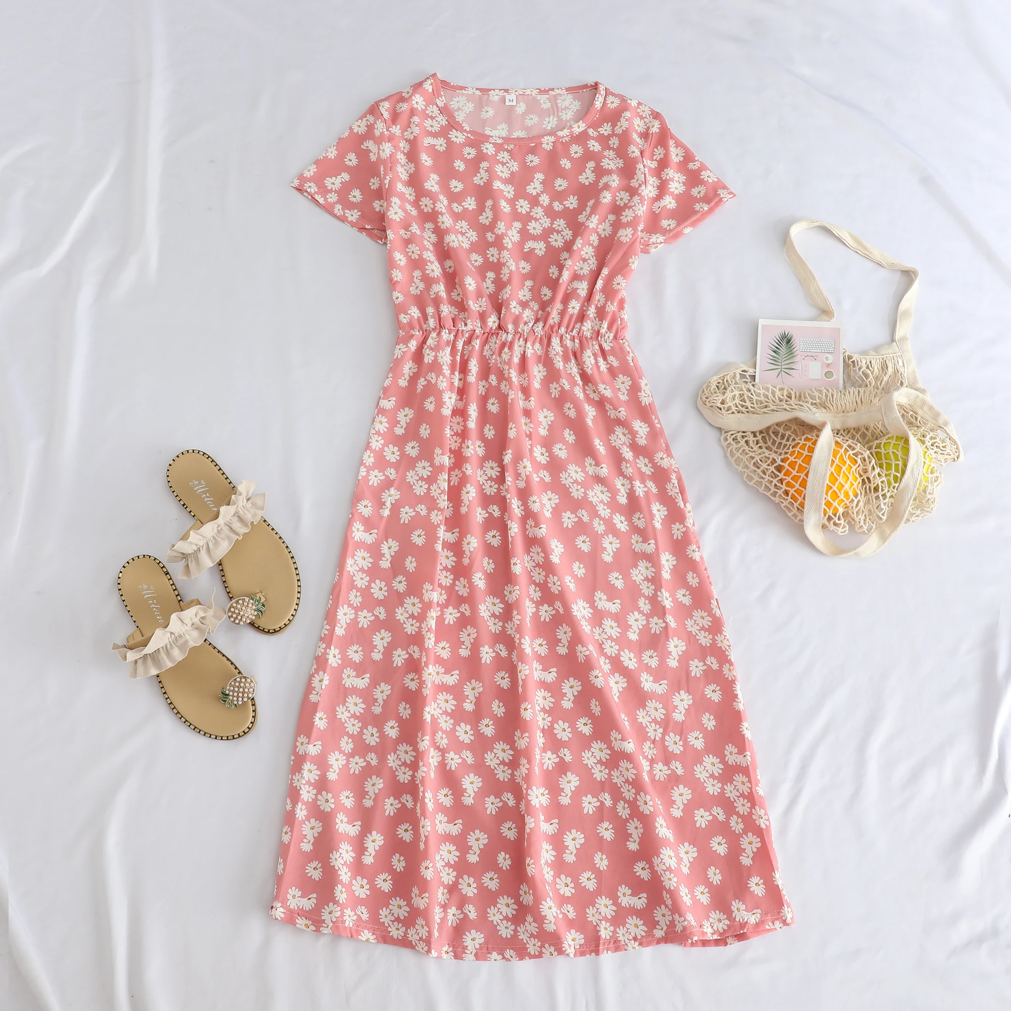 

Модное платье миди с коротким рукавом для женщин среднего возраста в юго-восточноазиатском стиле, из полиэстера, свободного кроя, с круглым вырезом