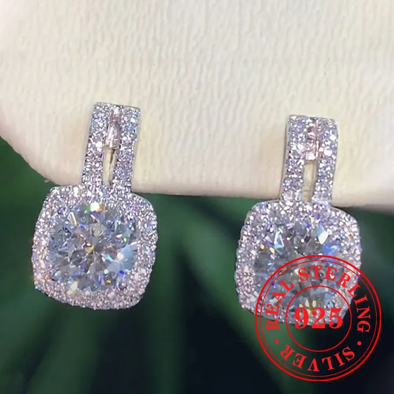 Huitan 925 prata esterlina brilhante cz brincos feminino gracioso elegante acessórios de orelha casamento estilo atemporal jóias presente