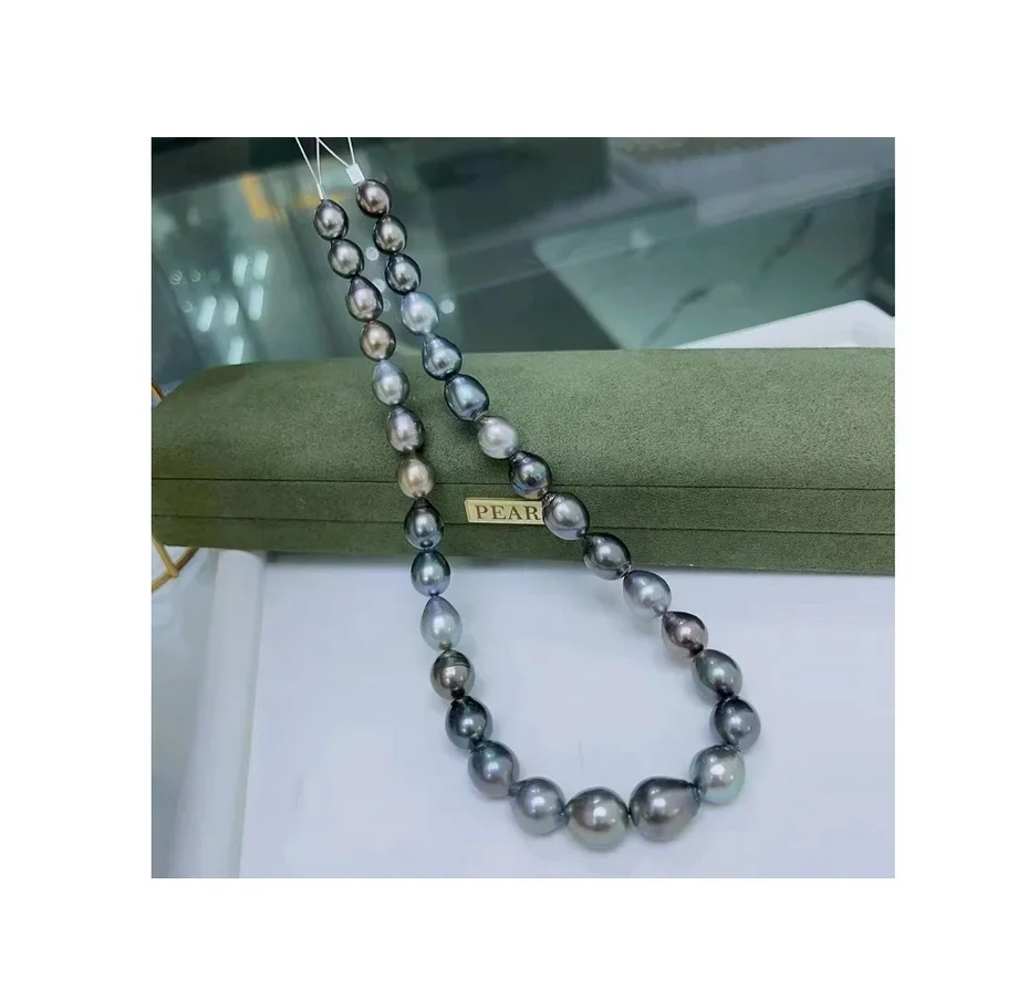 

18"12-13mm Genuine Natural Tahitian Black Peacock Pearl Necklace Pendants Sterling Silver 925