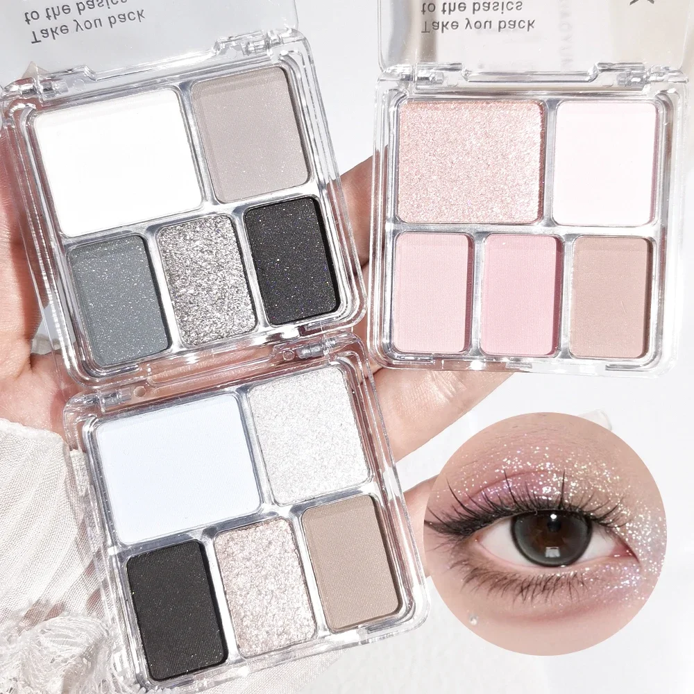 Paleta de sombras de ojos de 5 colores estilo coreano terciopelo mate perla brillo mezclable sin talco Mini compacto