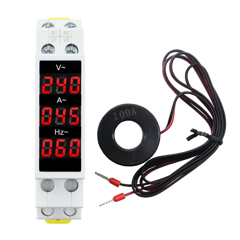 Medidor hertz de corrente de tensão monofásica em trilho din ac 80-500v 100a 1-99hz indicador led testador digital BVAZ-3R