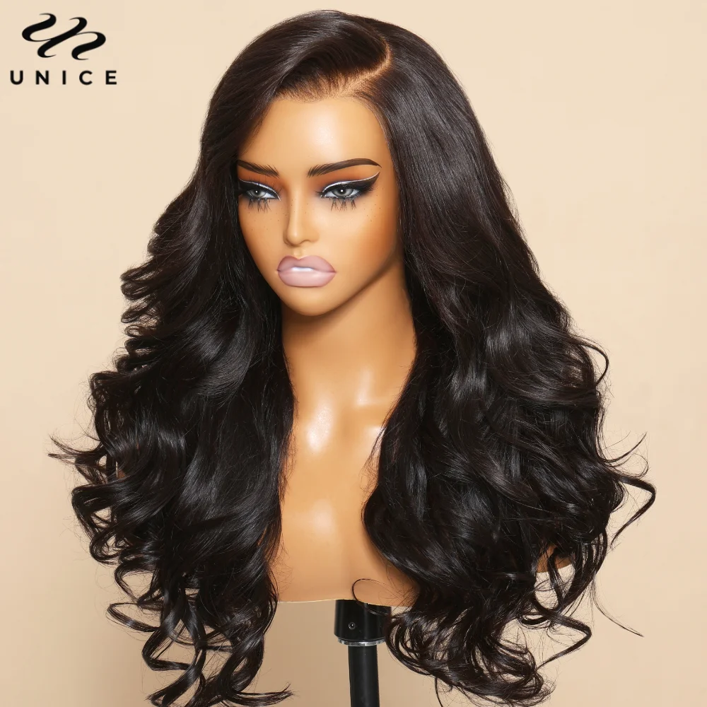 UNice 3D Body Wave Wig 250% Density 13x4 Human Hair Lace Frontal Wig Pre Plucked Pre Bleached Pre Cut Gluless Wig Ready To Wear