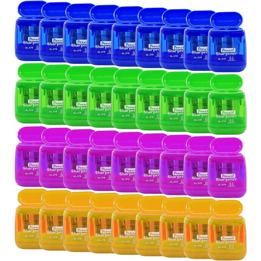 36 PCS Double Holes Manual Pencil Sharpener with Lid for School Office and Home Use Handheld Plastic Crayon Sharpener for Daily
