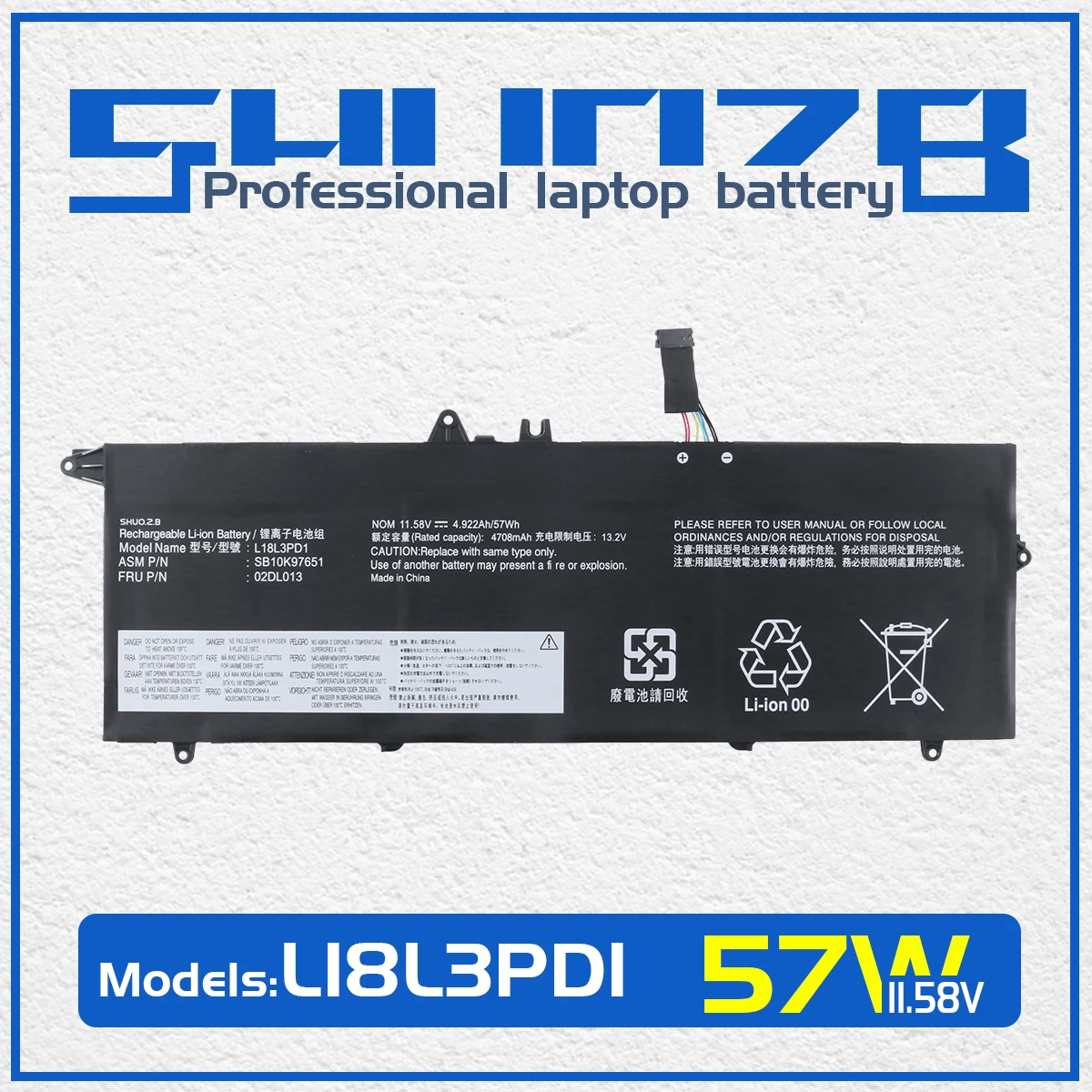 

SHUOZB L18M3PD1 L18C3PD2 Аккумулятор для ноутбука Lenovo Thinkpad T14S T490S T495S серии L18C3PD1 L18M3PD2 L18L3PD1 02DL016 02DL013