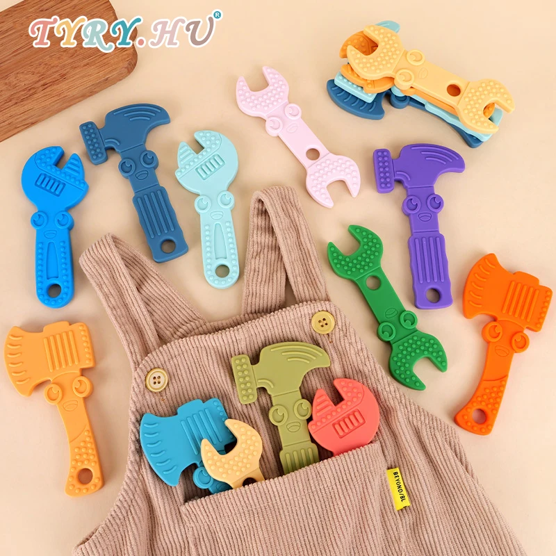 

1Set Baby Silicone Teether Wrench Hammer Tools 4PCS Toy Kids Sensory Educational Teether Baby Necklace Pendant Organic Silicone