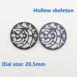 watch dial 28.5mm black/blue Hollow skeleton dial Blue Luminous nh35 Watch Face Watch Accessory Suitable For NH35/NH36 Movement