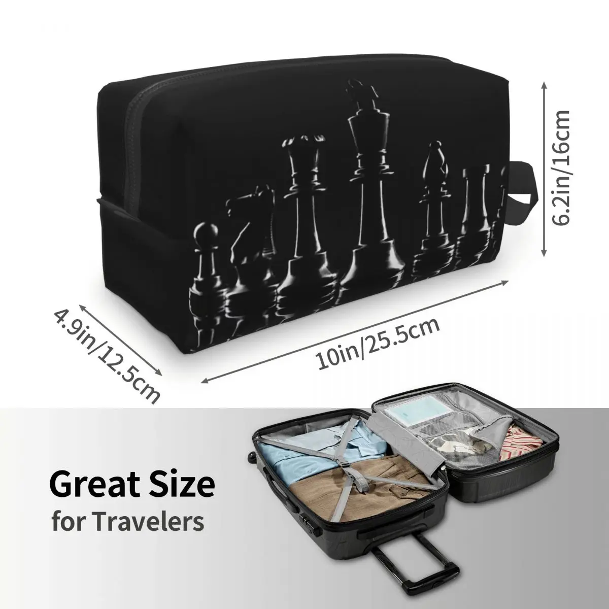Black King Chess The-chessboard Makeup Bag Cosmetic Organizer Storage Dopp Kit Toiletry Cosmetic Bag for Women Beauty Travel
