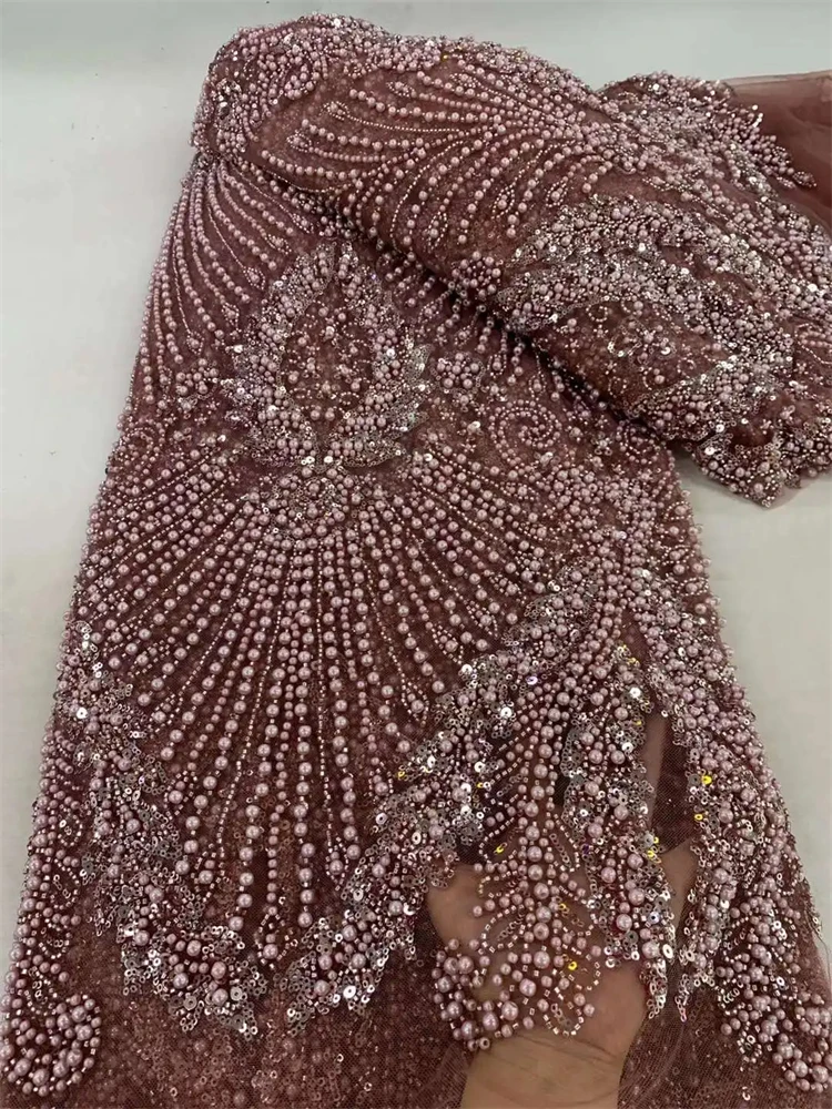 แอฟริกันHeavyลูกปัดผ้าลูกไม้ 2025 คุณภาพสูงไนจีเรียSequinsเจ้าบ่าวลูกไม้ภาษาฝรั่งเศสคําTulleผ้าสําหรับงานแต่งงานชุดเย็บ