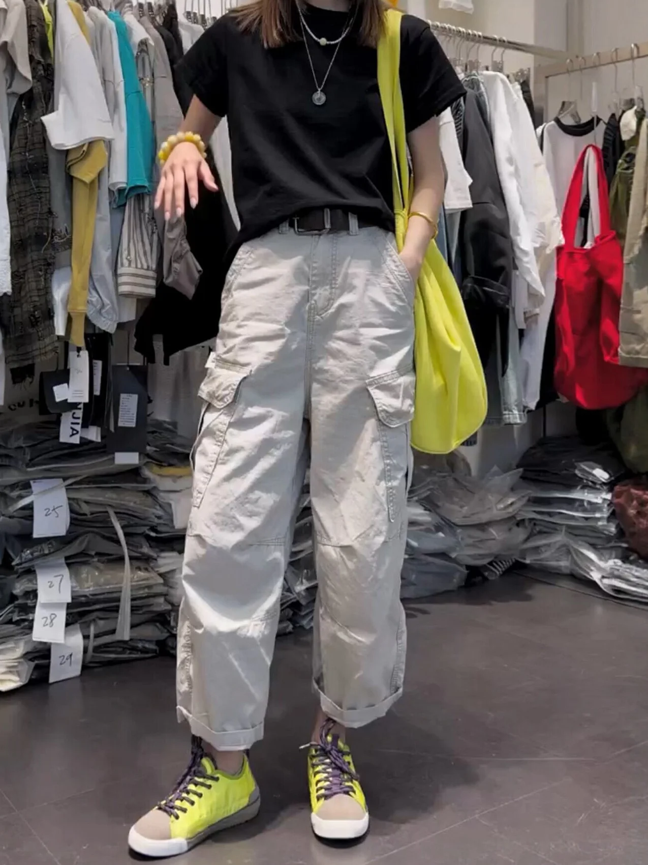 

White Workwear Jeans Women's Summer Thin Wide Leg Nine Points Loose Fit High Waist Straight Cut Trousers Flattering plus Size