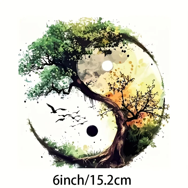 1Pc 2D Flat Yin Yang Tree of Life Vinyl Sticker, Self‑Adhesive Decal for Car Laptop Water Bottle Wall Cup Decor, Holiday Gift