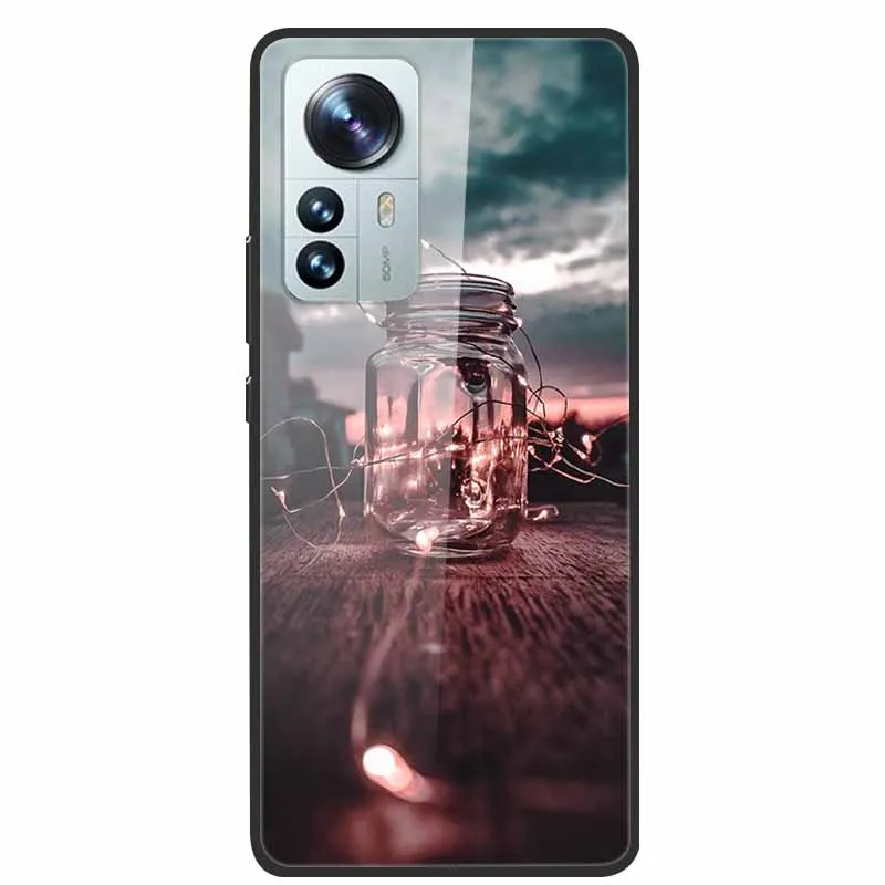 Luxury Cover for Xiaomi 12T Pro Flowers Tempered Glass Case for Xiaomi 12T TPU Bumper Xiaomi 12 T Hard Black Cover Colorful Capa