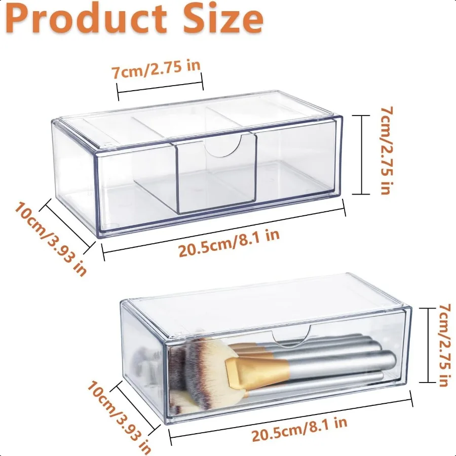 3PCS Square Qtip Holder Dispenser Clear Cotton Ball Holder With Compartments Stackable Cotton Pad Container Cosmetic Organizer