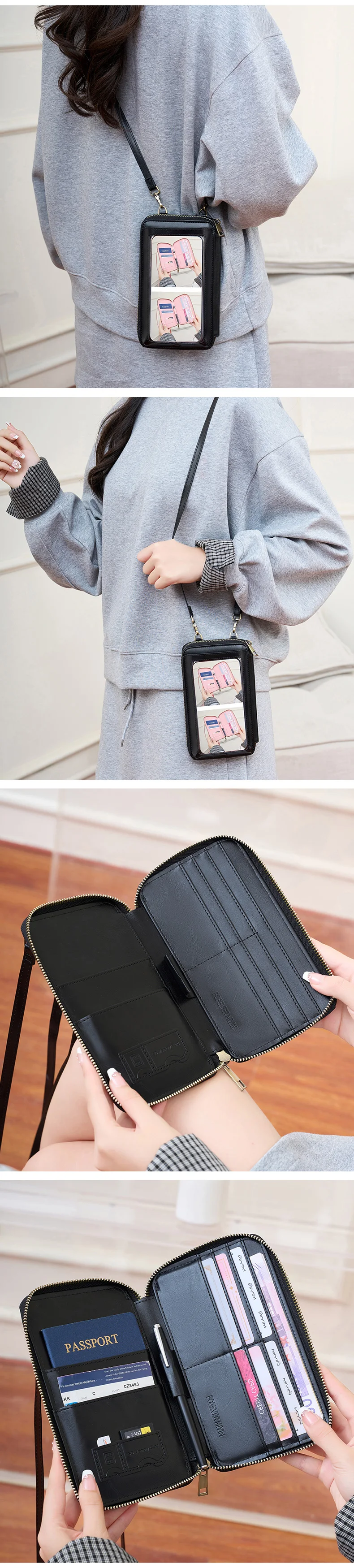Damenhandtasche, Touchscreen, Handy-Geldbörse, Umhängetasche, modisch, multifunktional, Damen-Geldbörse, bietet Platz für Reisepass, Umhängetasche – Detail 4