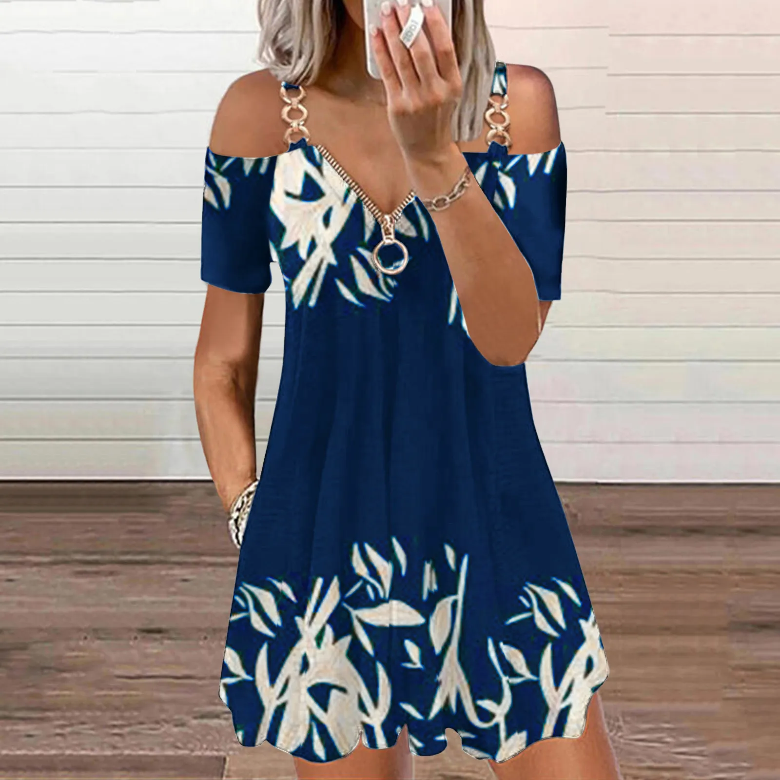 

2024 Women Summer Elegant Short Sleeve Dress Boho Off Shoulder Mini Dress Women Vintage Print Casual Vestidos Loose Sundress