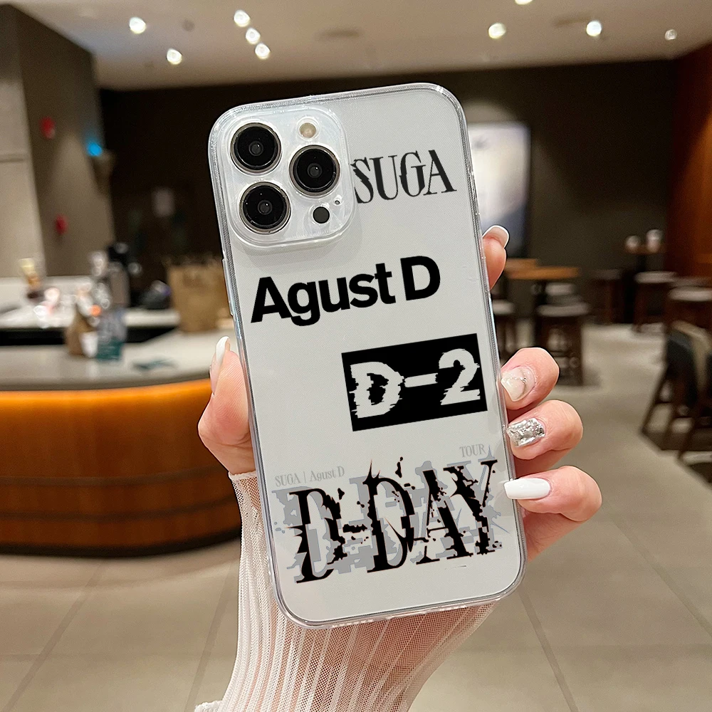 Suga D-DAY Phone Case For iPhone 15 14 13 12 11 Mini Pro Max X XR XSMax 6S 6 7 8 Plus SE20 Transparent Cover