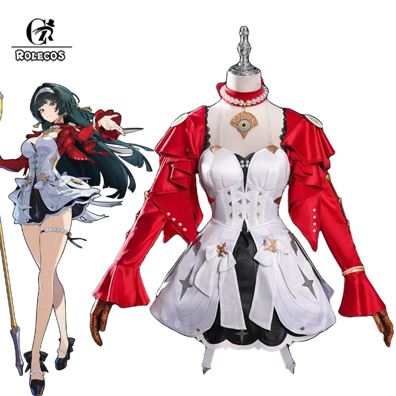 

ROLECOS Game Zenless Zone Zero Astra Yao Cosplay Costume Astra Yao Costume Halloween Women Red Dress Uniform Outfit Fullset