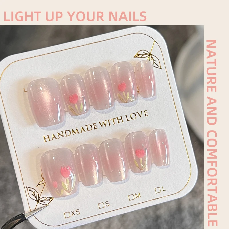 

Aurora Pink Square Armored Cat Eye Crystal Tulip Pink Girl Cute Style Nail Kit