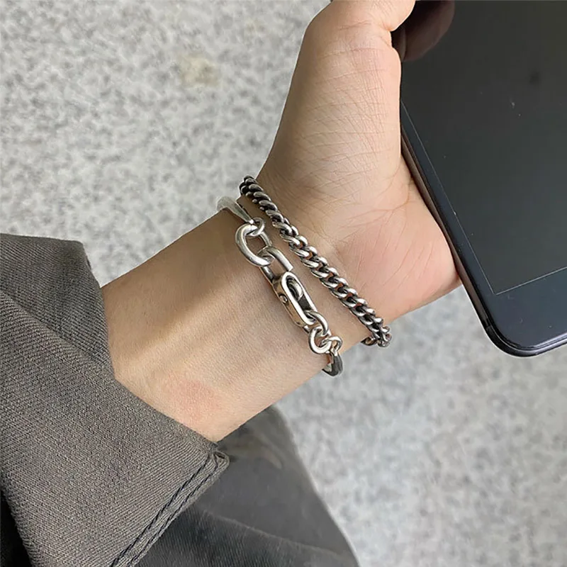 Foxanry Silver Color Hook Chain Bracelet For Women Couples Vintage Minimalist Classic Fashion Anniversary Jewelry Gift Wholesale
