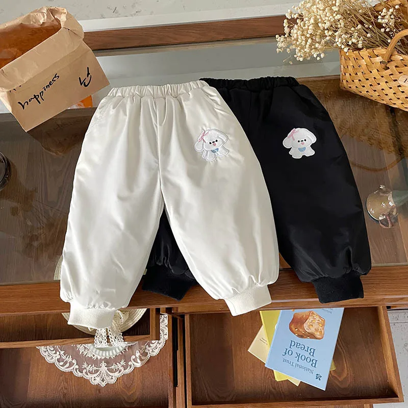 

2025 Autumn/Winter Girls' New Hot Selling Cashmere Cartoon Pattern Leg Tight Thick Warm Cotton Pants