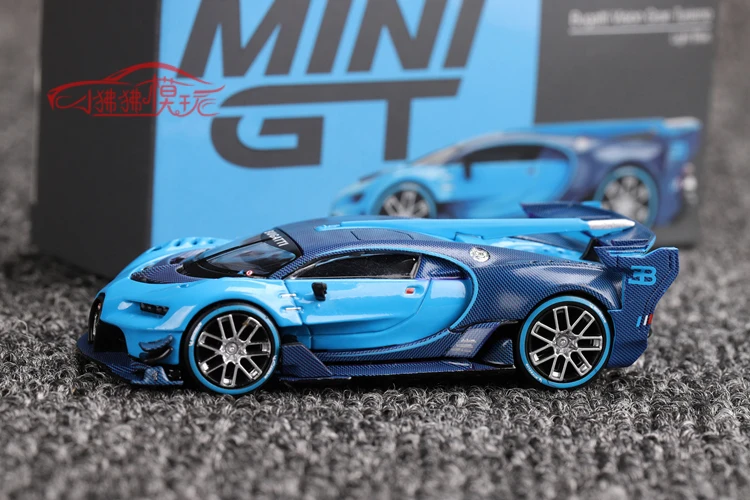 MINI GT 1:64 Bugatti VGT Vision Gran Turismo modelo de coche azul, juguete para niño, exhibición de colección para adultos, regalo de cumpleaños de vacaciones para niños