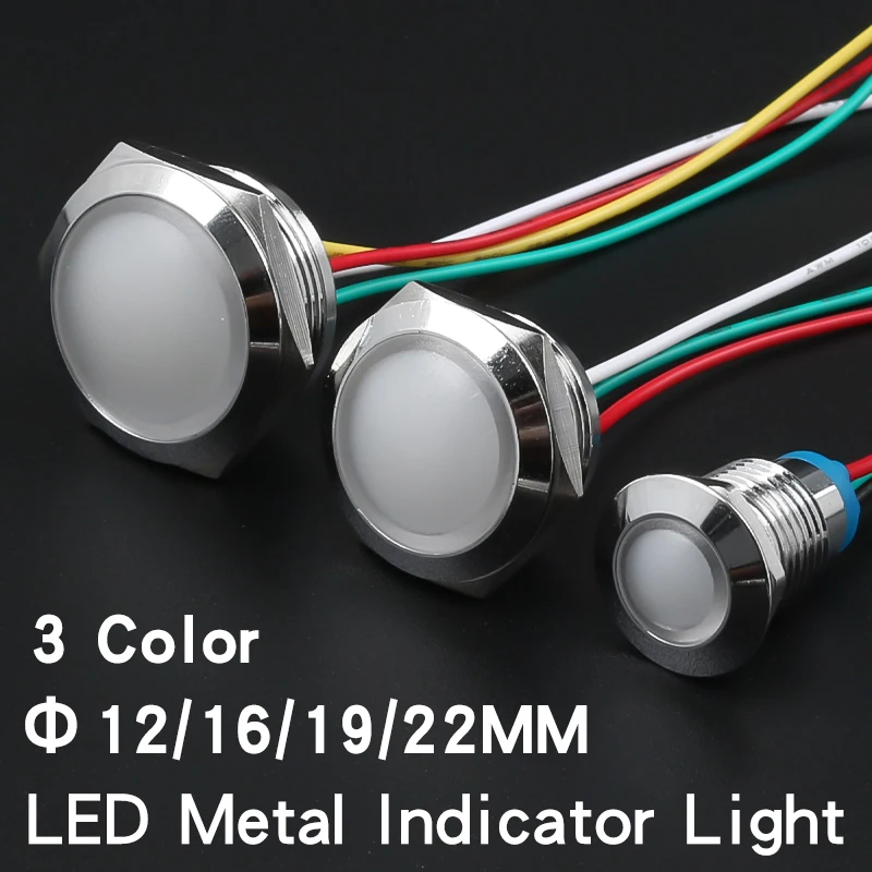 Ball Head Metal Indicator Light 12/16/19/22MM With Wire/Welding Foot LED Singal Lamp Red Yellow Blue Green White 6V 24V 220V