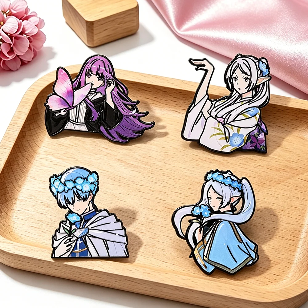 4Pcs Cute Girls Enamel Pins Set Anime Frieren Beyond Journey's End  Himmel Fern Stark Brooch Badge Fashion Lapel Pin For Fans