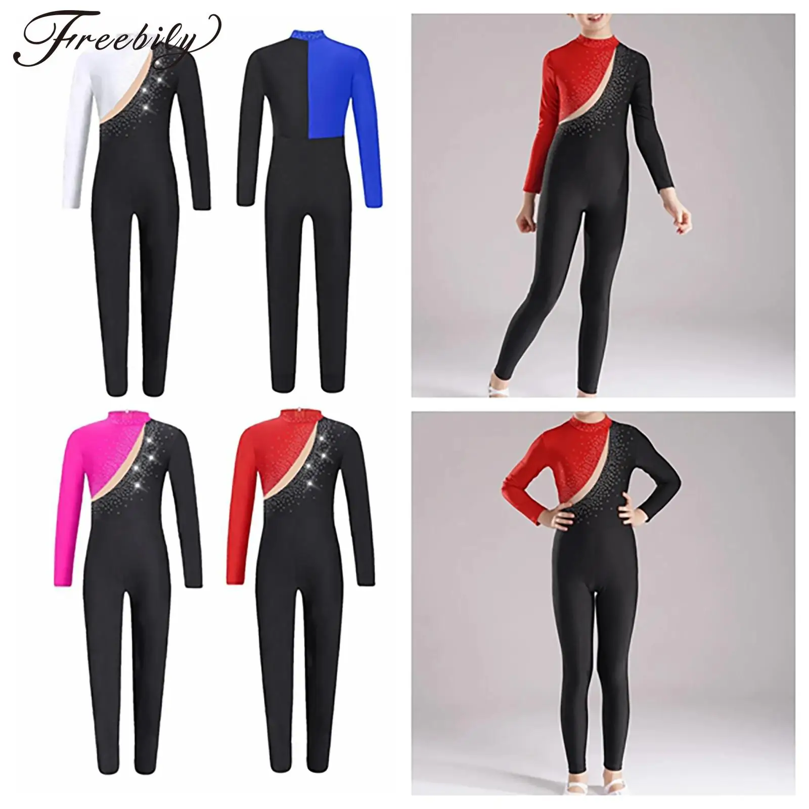 Crianças meninas ginástica rítmica ballet collant patinação artística palco desempenho macacão competição manga longa bodysuit