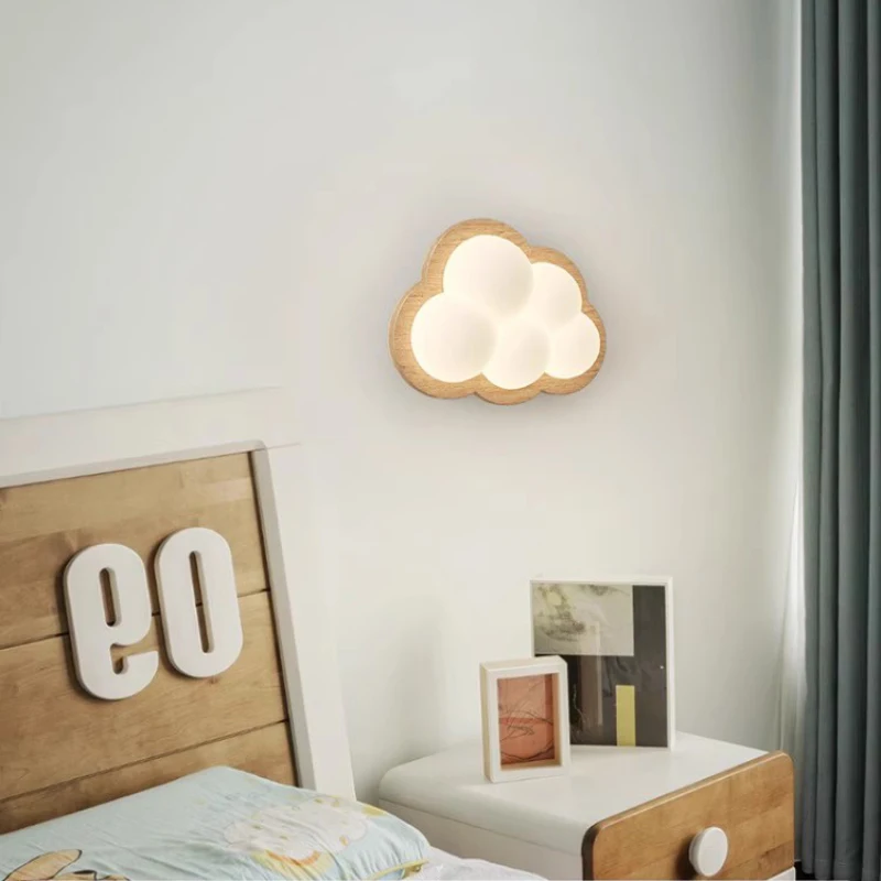 Solid Wood Cloud Wall Lamps Children\'s Room Cloud Lamp Nordic Cream Style Baby Room Nursery Boy Girl Bedroom Bedside Wall Lights