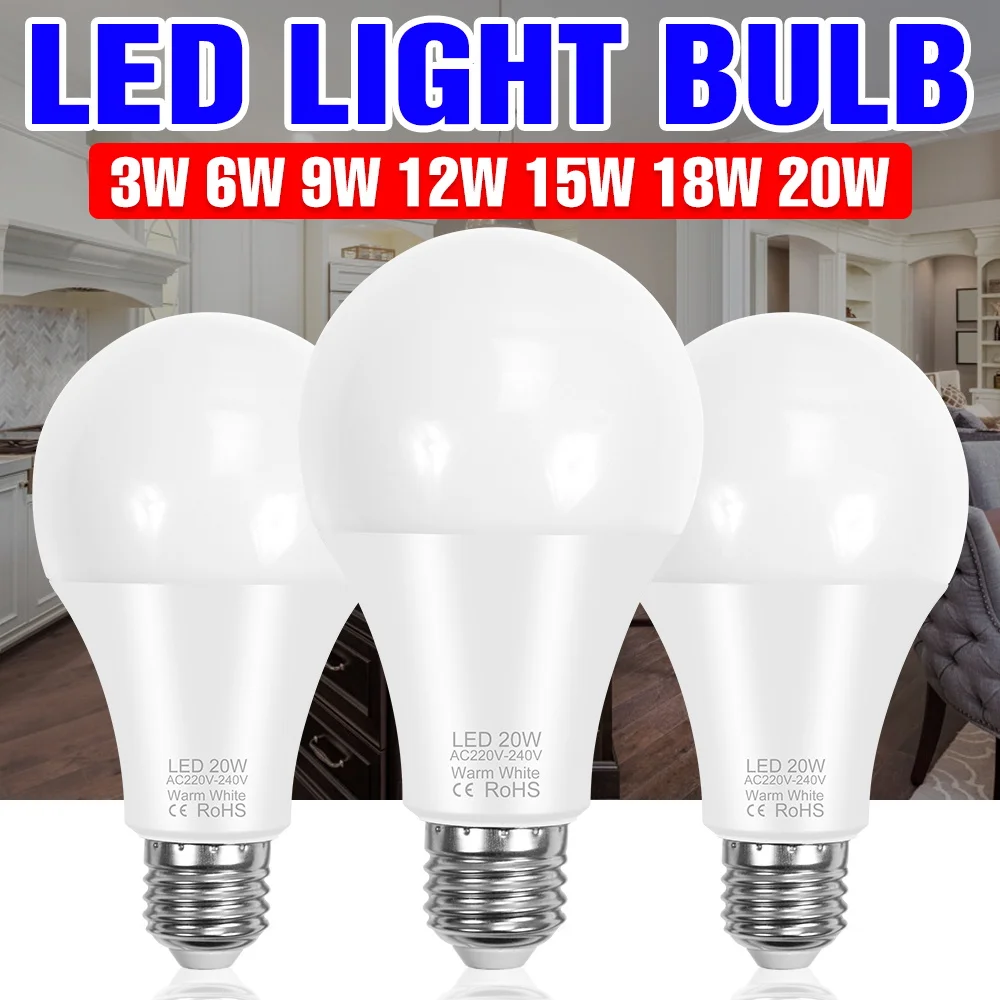

20W LED Bulb E27/E26 Ceiling Lights E14 Lamp 220V Chandelier Bulbs Home Living Room Bedroom Indoor Soft Lighting Warm/Cold White