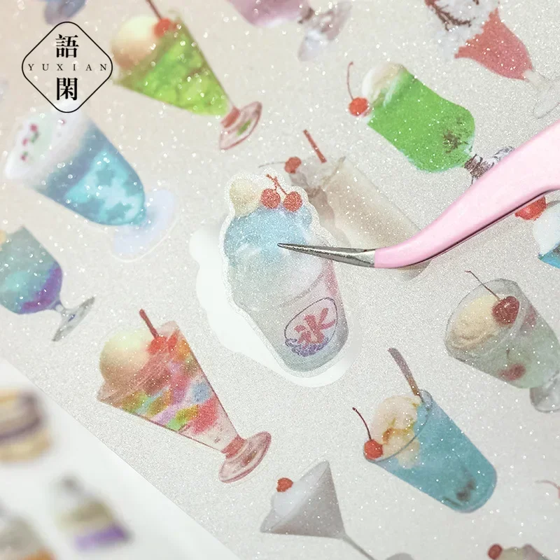 6pcs One Lot Vintage Snacks Fruits Shop Decorative Stickers for Scrapbooking Kawaii Journal Sticker Stationery